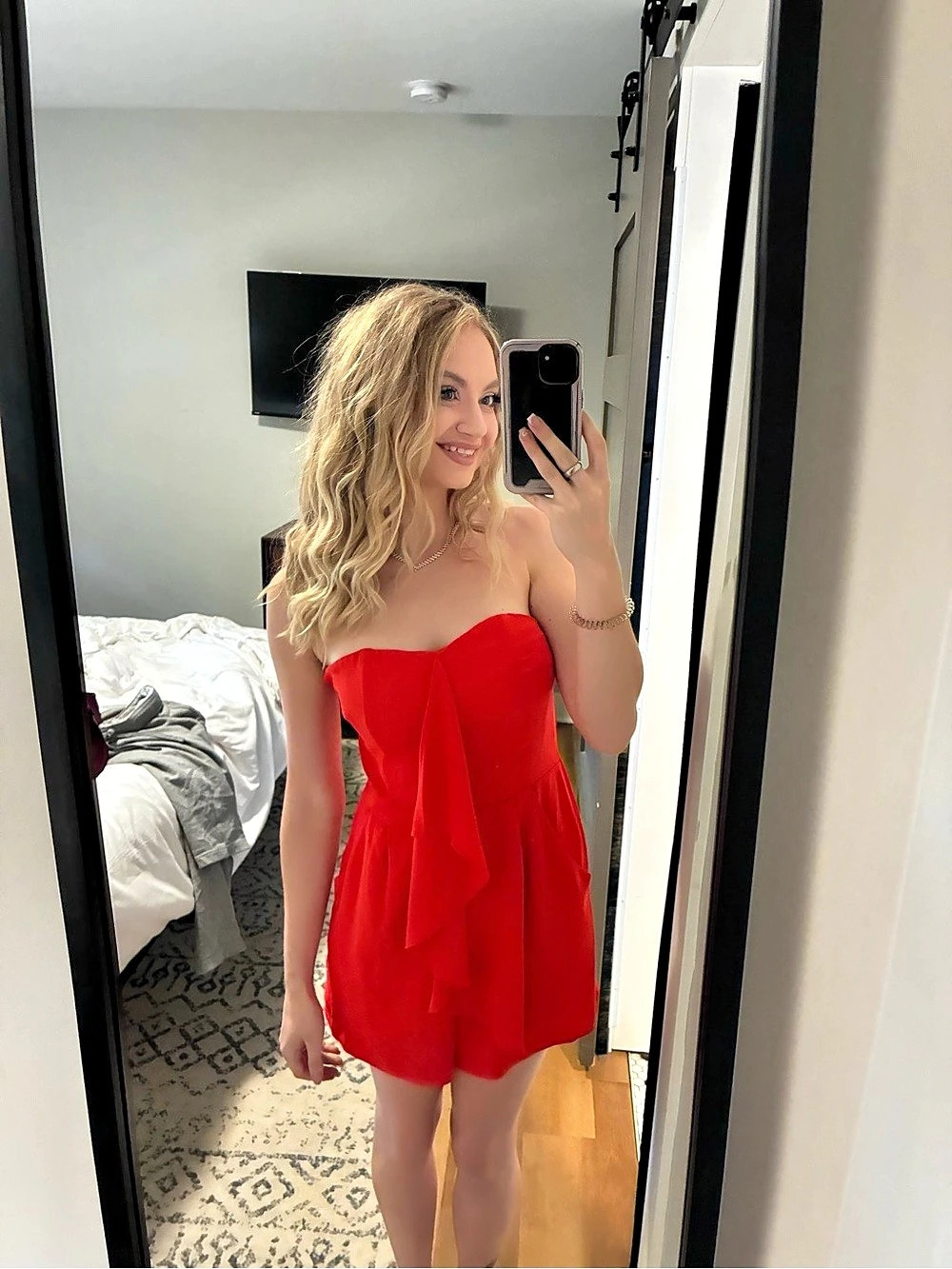 Express orange Ruffled Strapless Romper - Picture 2 of 3
